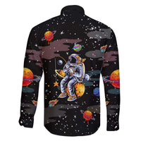 Funny Astronaut Fishing In Space Christmas Family Matching Off The Shoulder Long Sleeve Dress and Hawaiian Shirt Xmas Holiday Patterns - Wonder Print Shop