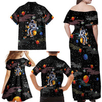 Funny Astronaut Fishing In Space Christmas Family Matching Off Shoulder Maxi Dress and Hawaiian Shirt Xmas Holiday Patterns - Wonder Print Shop
