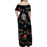 Funny Astronaut Fishing In Space Christmas Family Matching Off Shoulder Maxi Dress and Hawaiian Shirt Xmas Holiday Patterns - Wonder Print Shop
