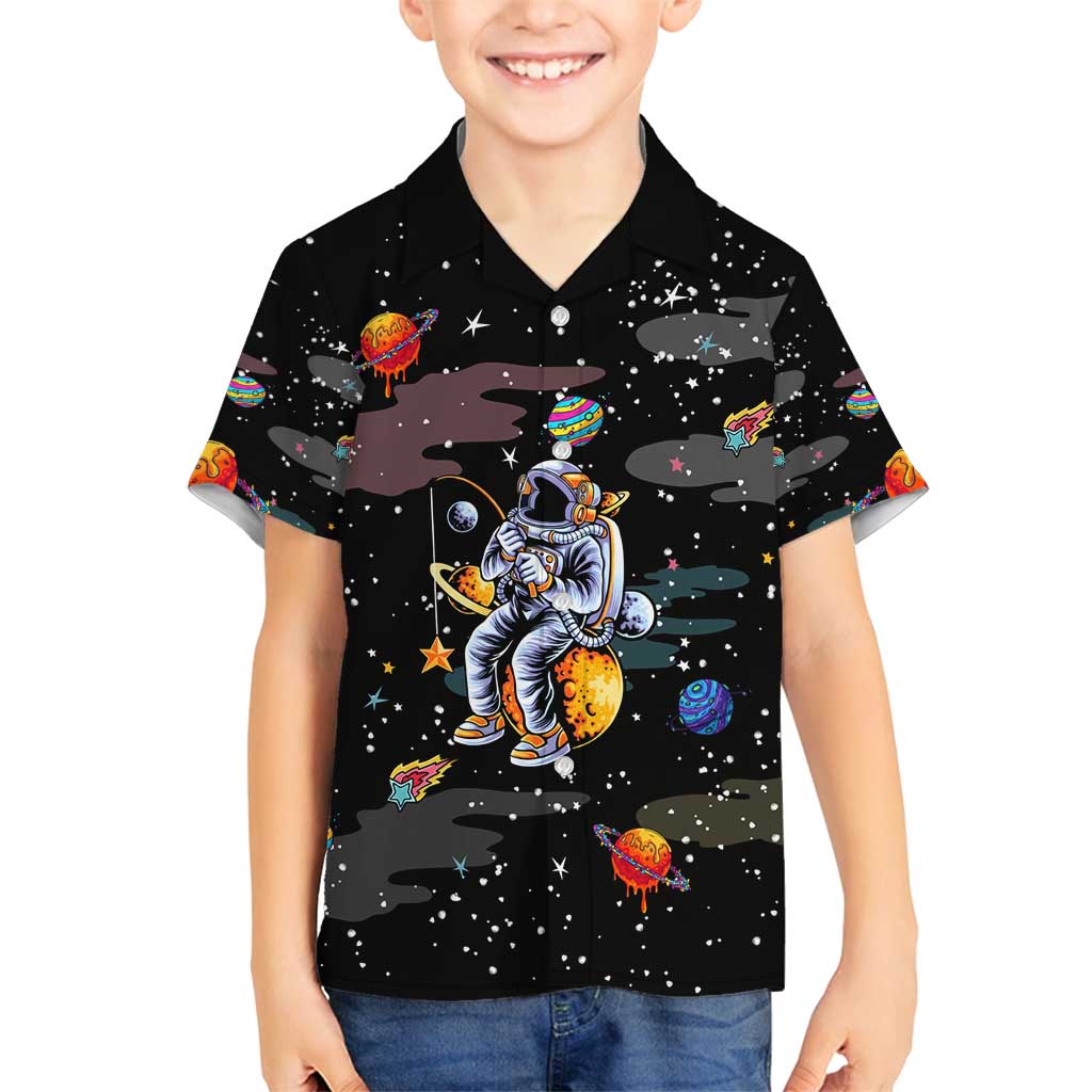 Funny Astronaut Fishing In Space Christmas Family Matching Off Shoulder Maxi Dress and Hawaiian Shirt Xmas Holiday Patterns - Wonder Print Shop