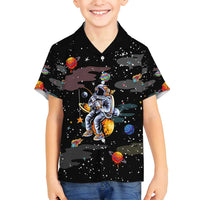 Funny Astronaut Fishing In Space Christmas Family Matching Off Shoulder Maxi Dress and Hawaiian Shirt Xmas Holiday Patterns - Wonder Print Shop
