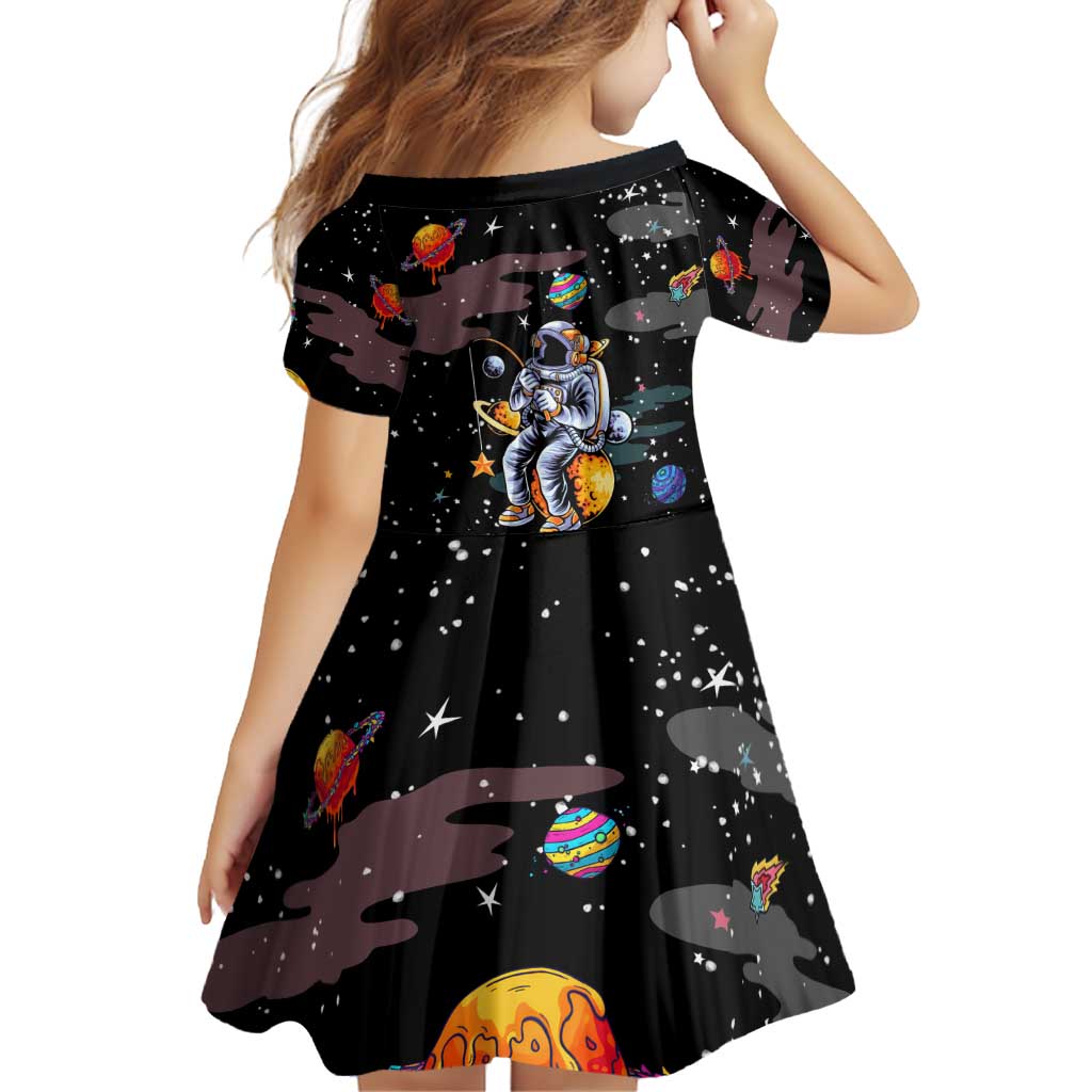 Funny Astronaut Fishing In Space Christmas Family Matching Off Shoulder Short Dress and Hawaiian Shirt Xmas Holiday Patterns - Wonder Print Shop