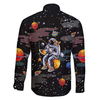 Funny Astronaut Fishing In Space Christmas Family Matching Off Shoulder Short Dress and Hawaiian Shirt Xmas Holiday Patterns - Wonder Print Shop