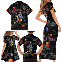 Funny Astronaut Fishing In Space Christmas Family Matching Short Sleeve Bodycon Dress and Hawaiian Shirt Xmas Holiday Patterns - Wonder Print Shop