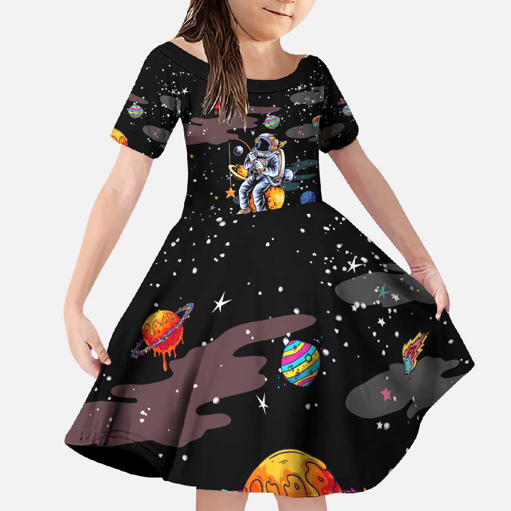 Funny Astronaut Fishing In Space Christmas Family Matching Tank Maxi Dress and Hawaiian Shirt Xmas Holiday Patterns - Wonder Print Shop
