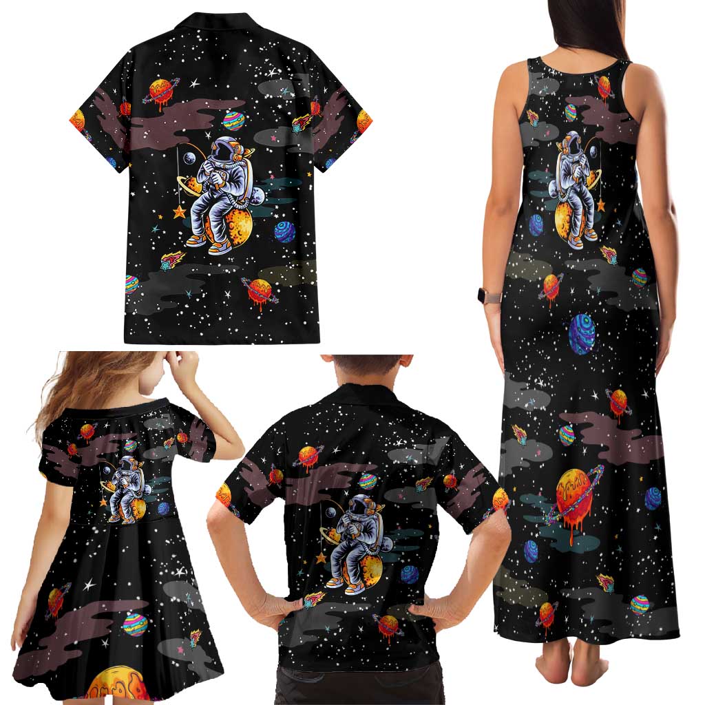 Funny Astronaut Fishing In Space Christmas Family Matching Tank Maxi Dress and Hawaiian Shirt Xmas Holiday Patterns - Wonder Print Shop