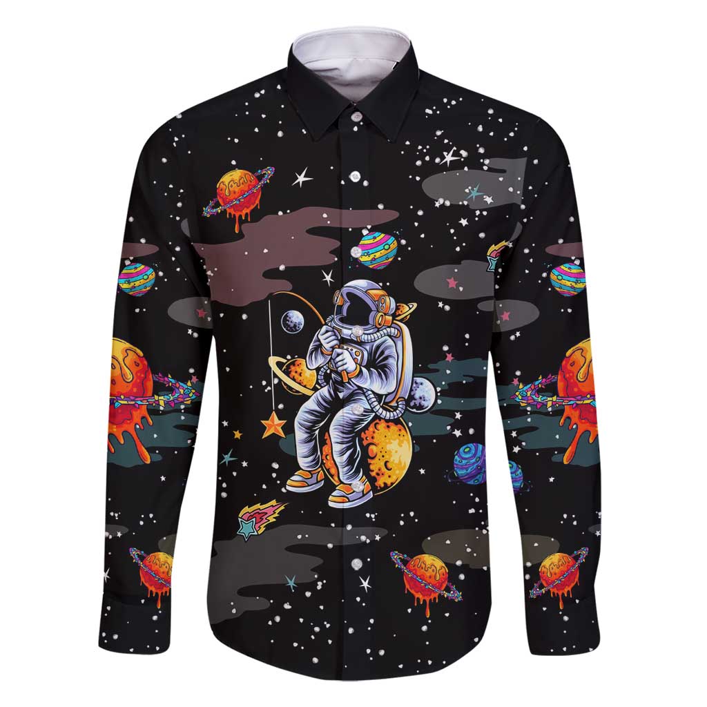 Funny Astronaut Fishing In Space Christmas Family Matching Tank Maxi Dress and Hawaiian Shirt Xmas Holiday Patterns - Wonder Print Shop