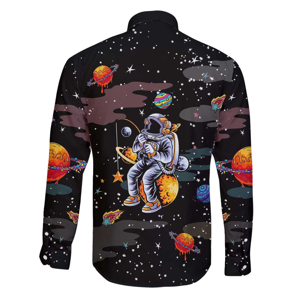 Funny Astronaut Fishing In Space Christmas Family Matching Tank Maxi Dress and Hawaiian Shirt Xmas Holiday Patterns - Wonder Print Shop