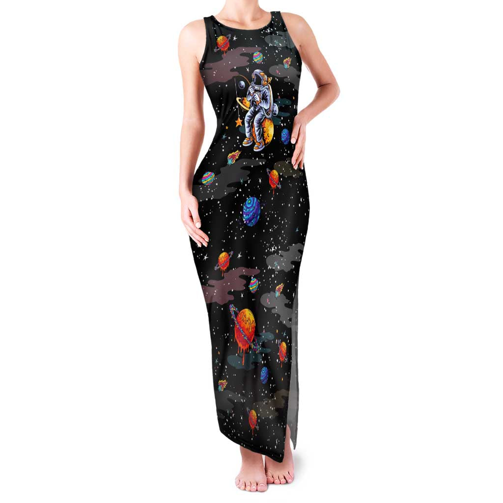 Funny Astronaut Fishing In Space Christmas Family Matching Tank Maxi Dress and Hawaiian Shirt Xmas Holiday Patterns - Wonder Print Shop