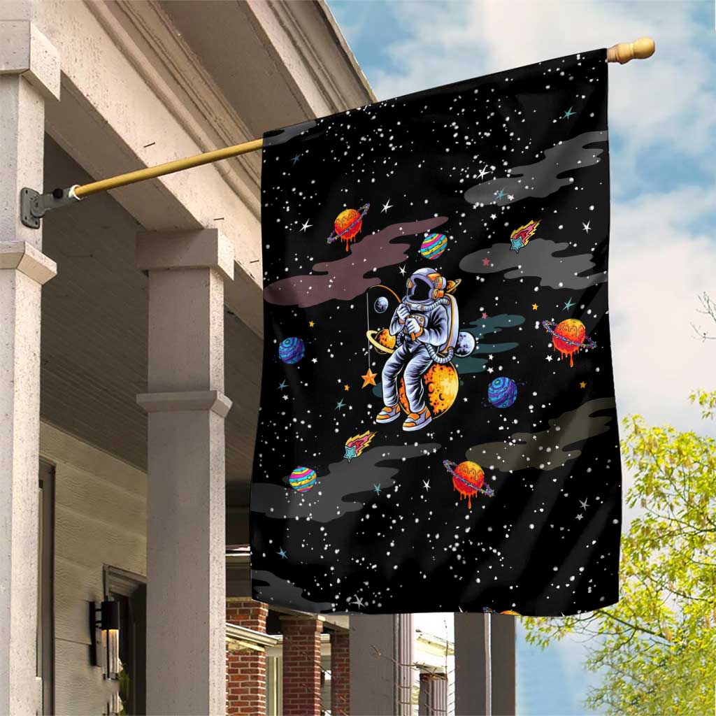 Funny Astronaut Fishing In Space Christmas Garden Flag Xmas Holiday Patterns - Wonder Print Shop