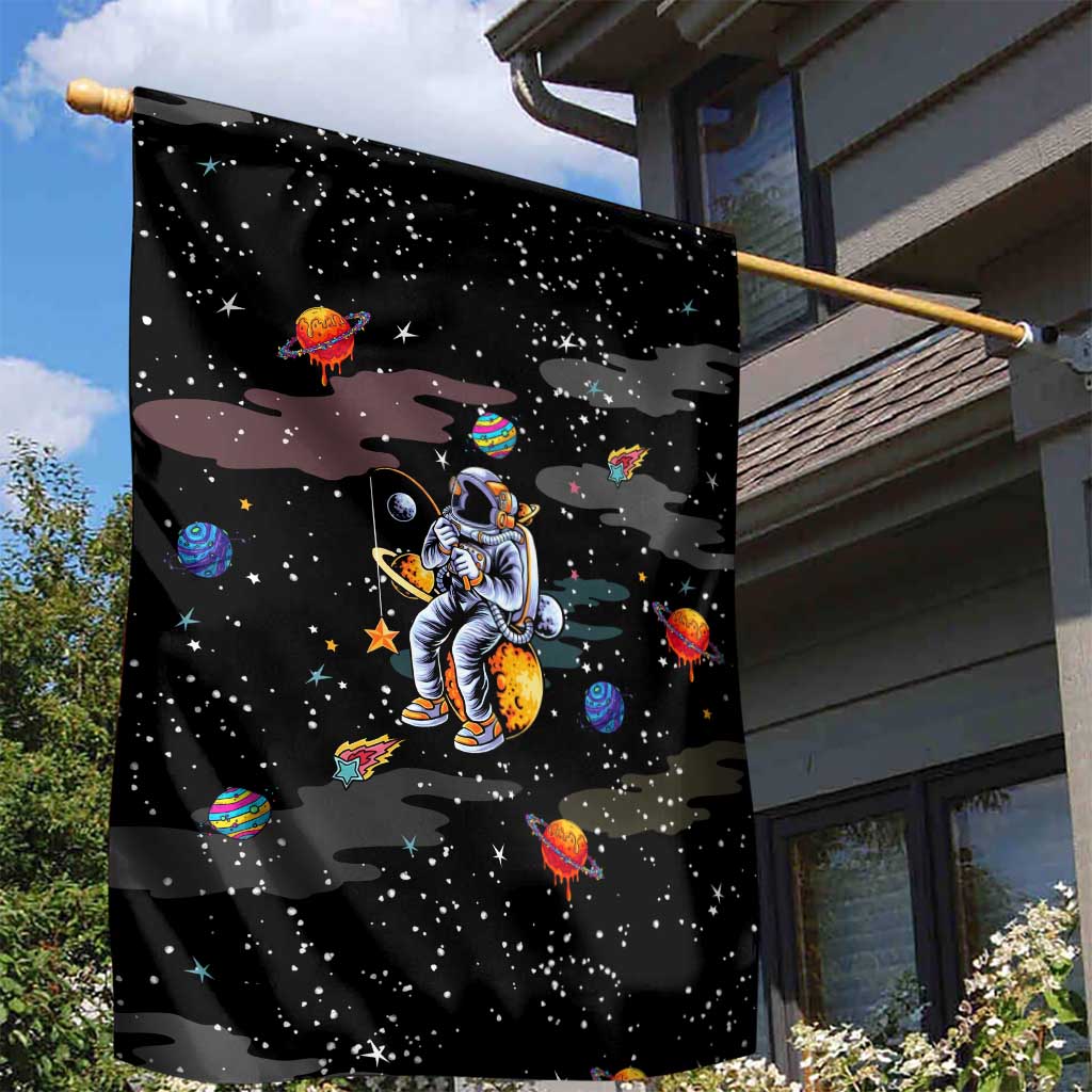 Funny Astronaut Fishing In Space Christmas Garden Flag Xmas Holiday Patterns - Wonder Print Shop
