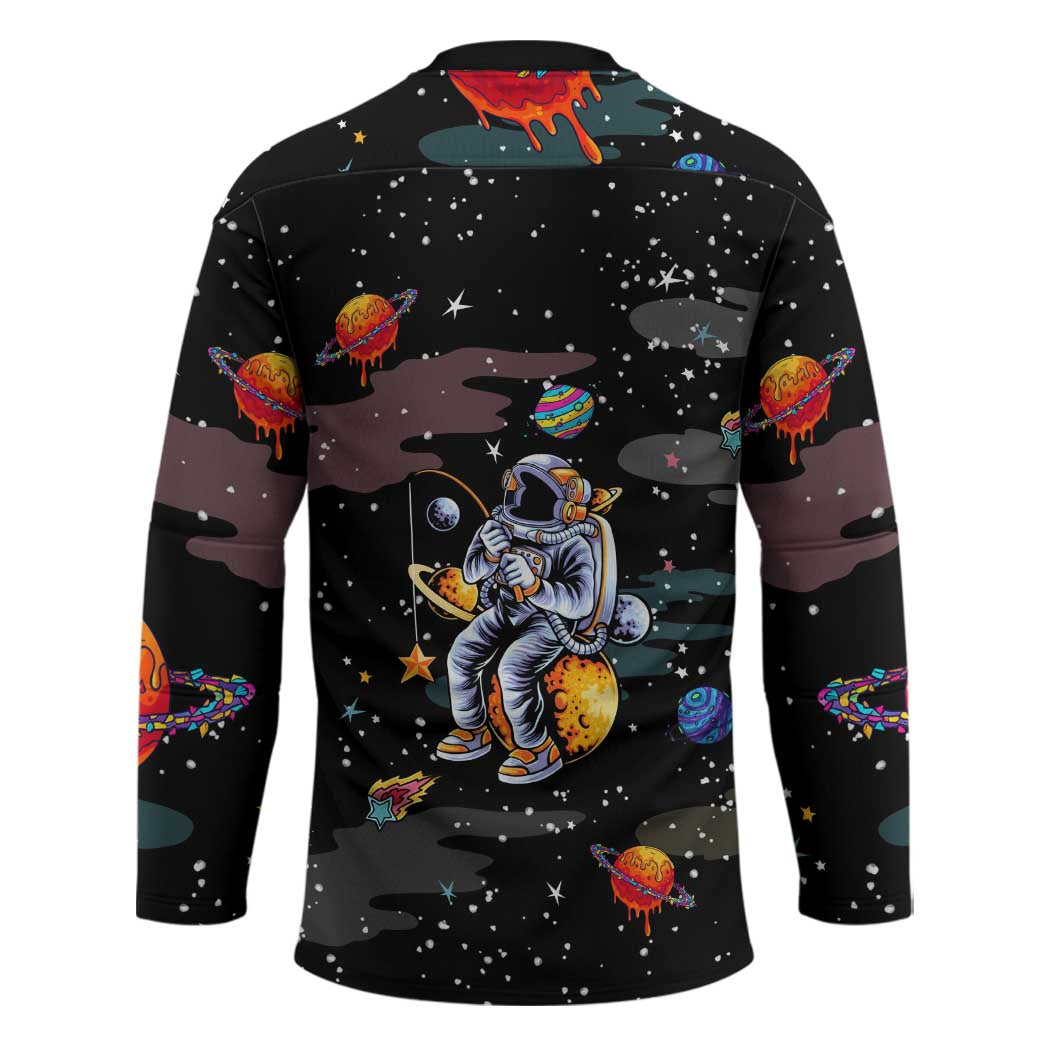 Funny Astronaut Fishing In Space Christmas Hockey Jersey Xmas Holiday Patterns - Wonder Print Shop
