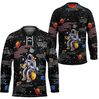 Funny Astronaut Fishing In Space Christmas Hockey Jersey Xmas Holiday Patterns - Wonder Print Shop
