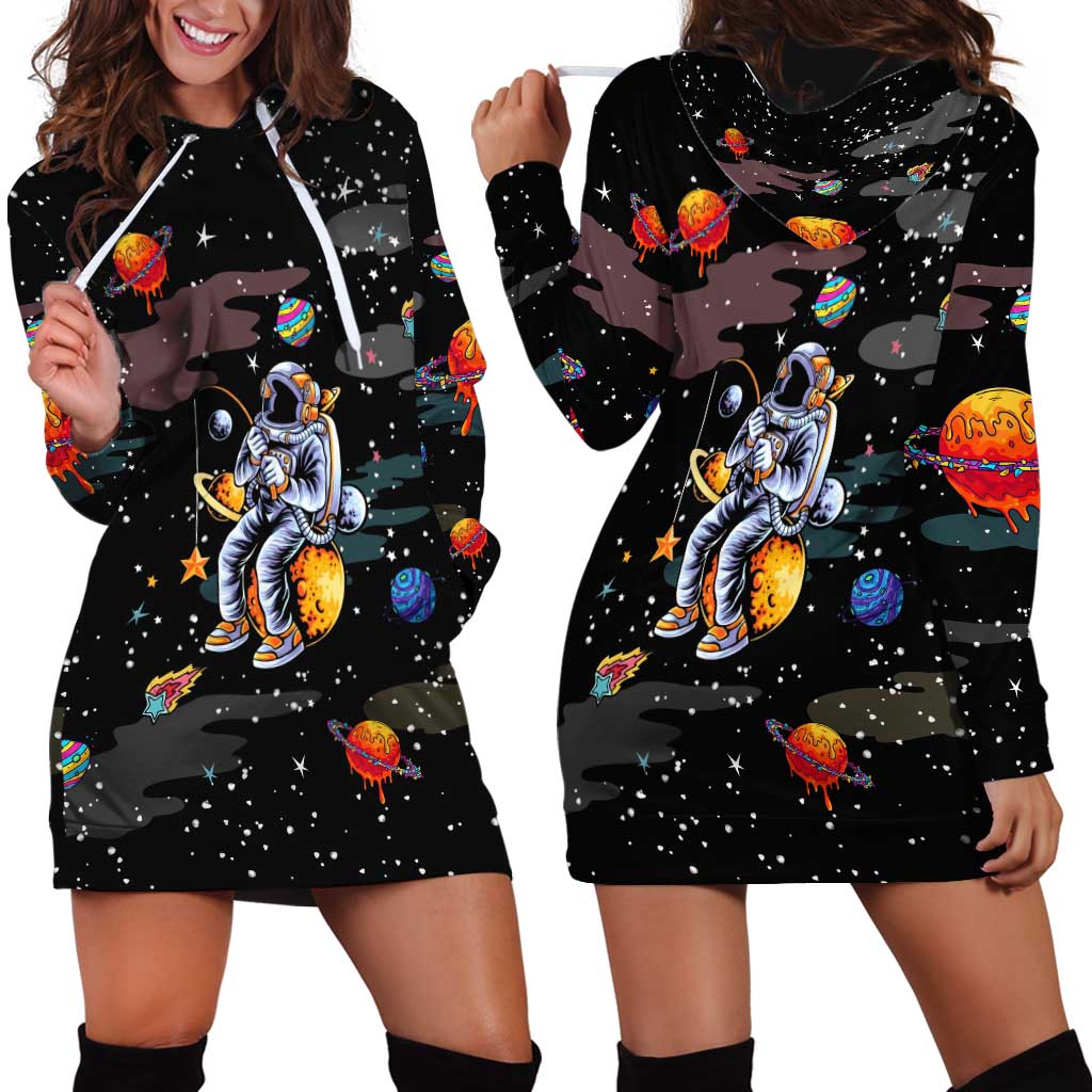 Funny Astronaut Fishing In Space Christmas Hoodie Dress Xmas Holiday Patterns - Wonder Print Shop