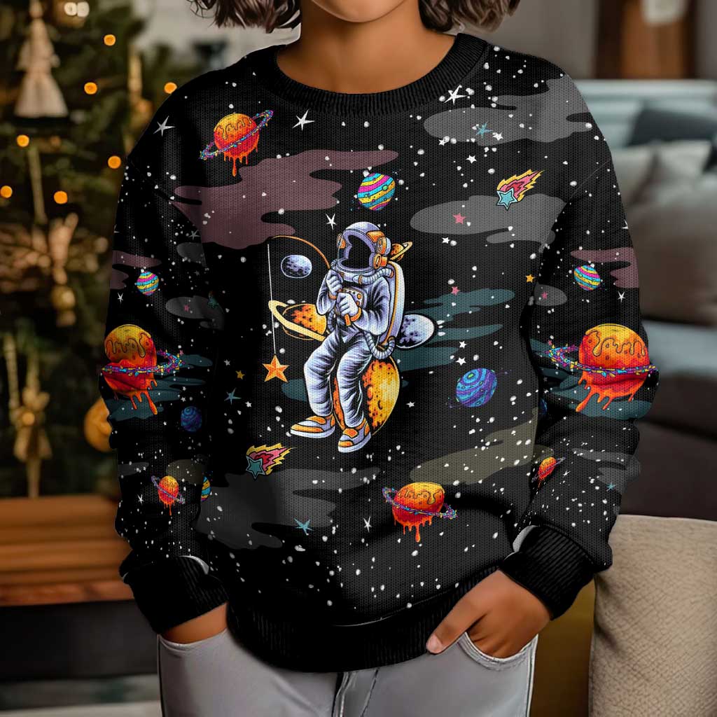 Funny Astronaut Fishing In Space Christmas Kid Ugly Christmas Sweater Xmas Holiday Patterns - Wonder Print Shop