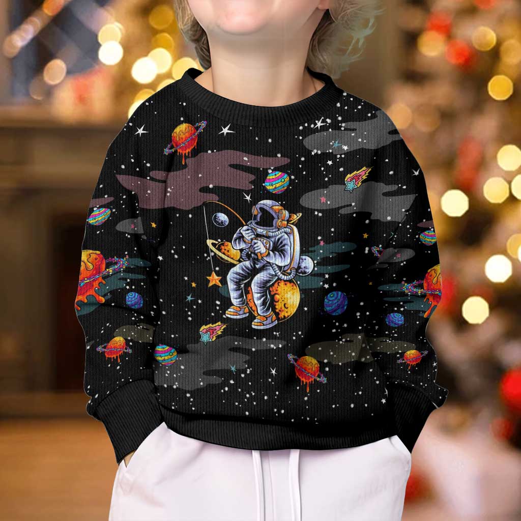 Funny Astronaut Fishing In Space Christmas Kid Ugly Christmas Sweater Xmas Holiday Patterns - Wonder Print Shop