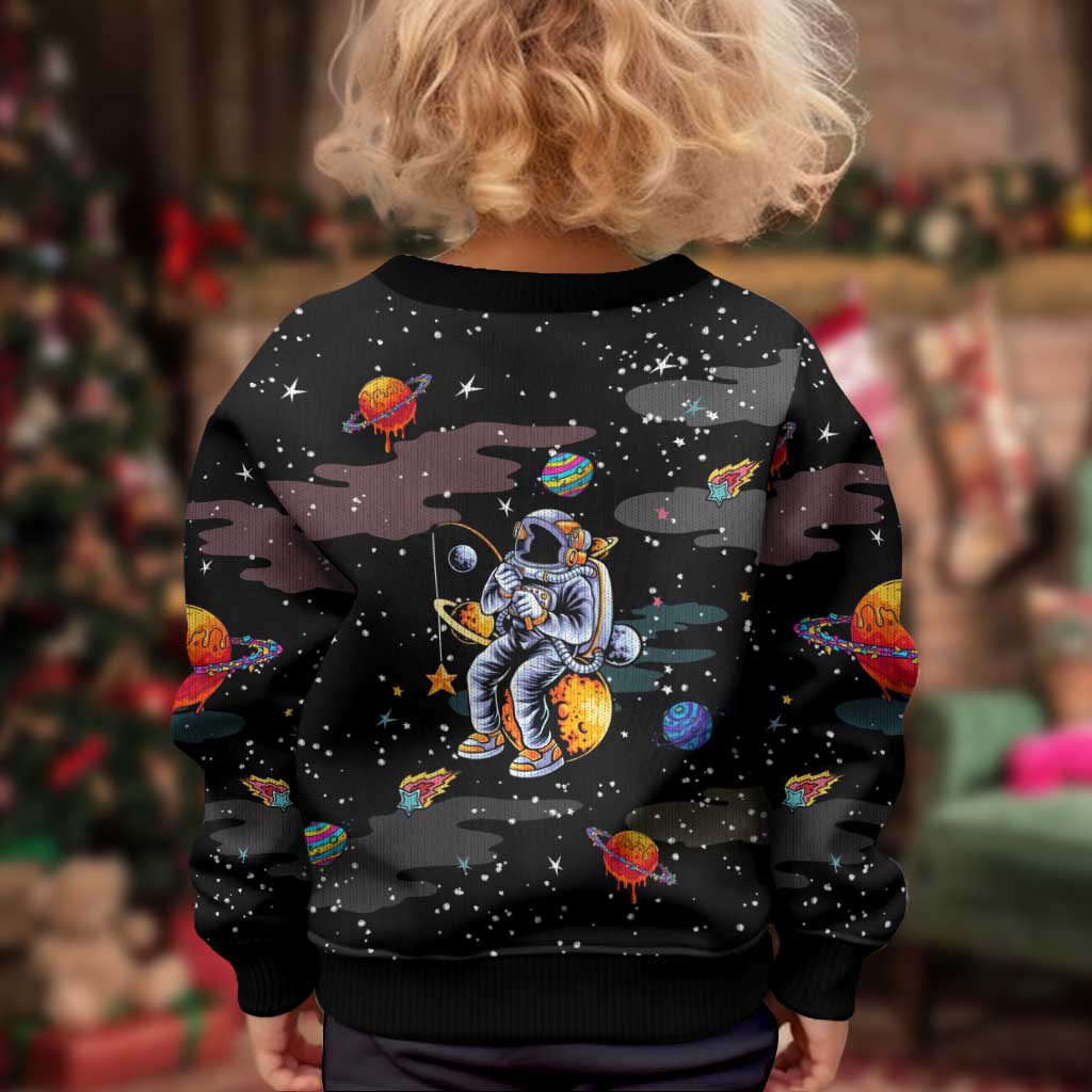 Funny Astronaut Fishing In Space Christmas Kid Ugly Christmas Sweater Xmas Holiday Patterns - Wonder Print Shop