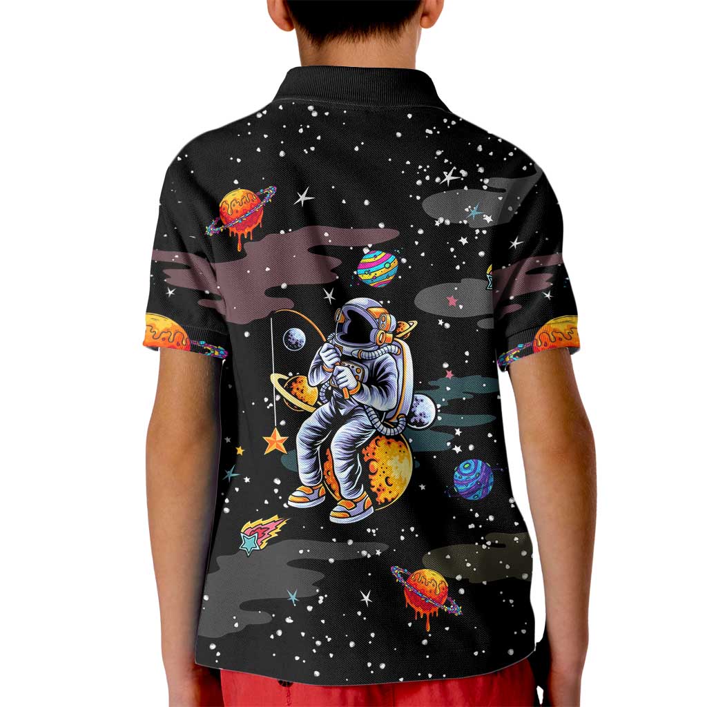 Funny Astronaut Fishing In Space Christmas Kid Polo Shirt Xmas Holiday Patterns - Wonder Print Shop