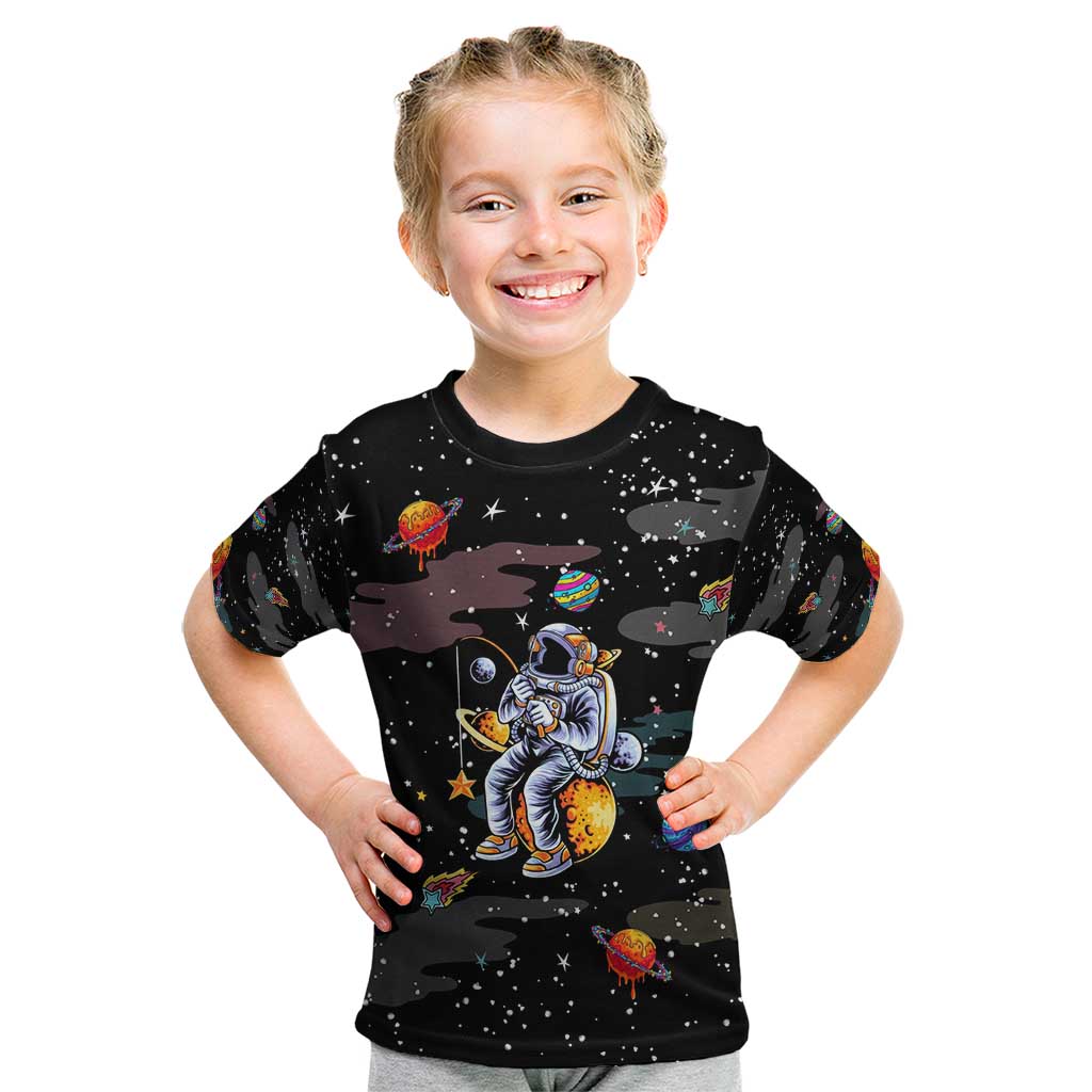 Funny Astronaut Fishing In Space Christmas Kid T Shirt Xmas Holiday Patterns - Wonder Print Shop