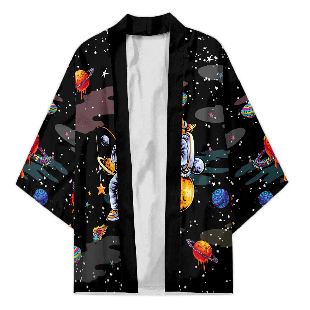 Funny Astronaut Fishing In Space Christmas Kimono Xmas Holiday Patterns - Wonder Print Shop
