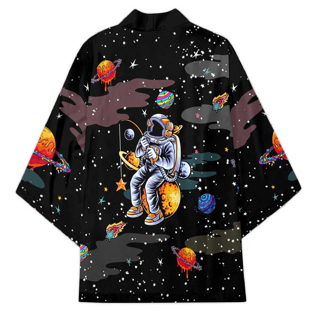 Funny Astronaut Fishing In Space Christmas Kimono Xmas Holiday Patterns - Wonder Print Shop
