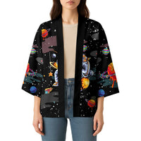 Funny Astronaut Fishing In Space Christmas Kimono Xmas Holiday Patterns - Wonder Print Shop