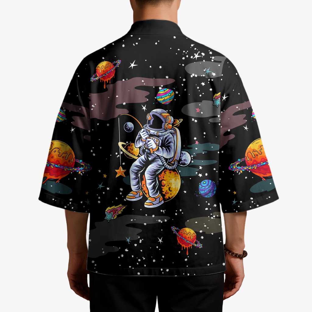 Funny Astronaut Fishing In Space Christmas Kimono Xmas Holiday Patterns - Wonder Print Shop