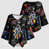Funny Astronaut Fishing In Space Christmas Kimono Sleeve Blouse Xmas Holiday Patterns - Wonder Print Shop