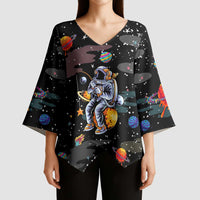 Funny Astronaut Fishing In Space Christmas Kimono Sleeve Blouse Xmas Holiday Patterns - Wonder Print Shop