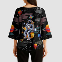 Funny Astronaut Fishing In Space Christmas Kimono Sleeve Blouse Xmas Holiday Patterns - Wonder Print Shop