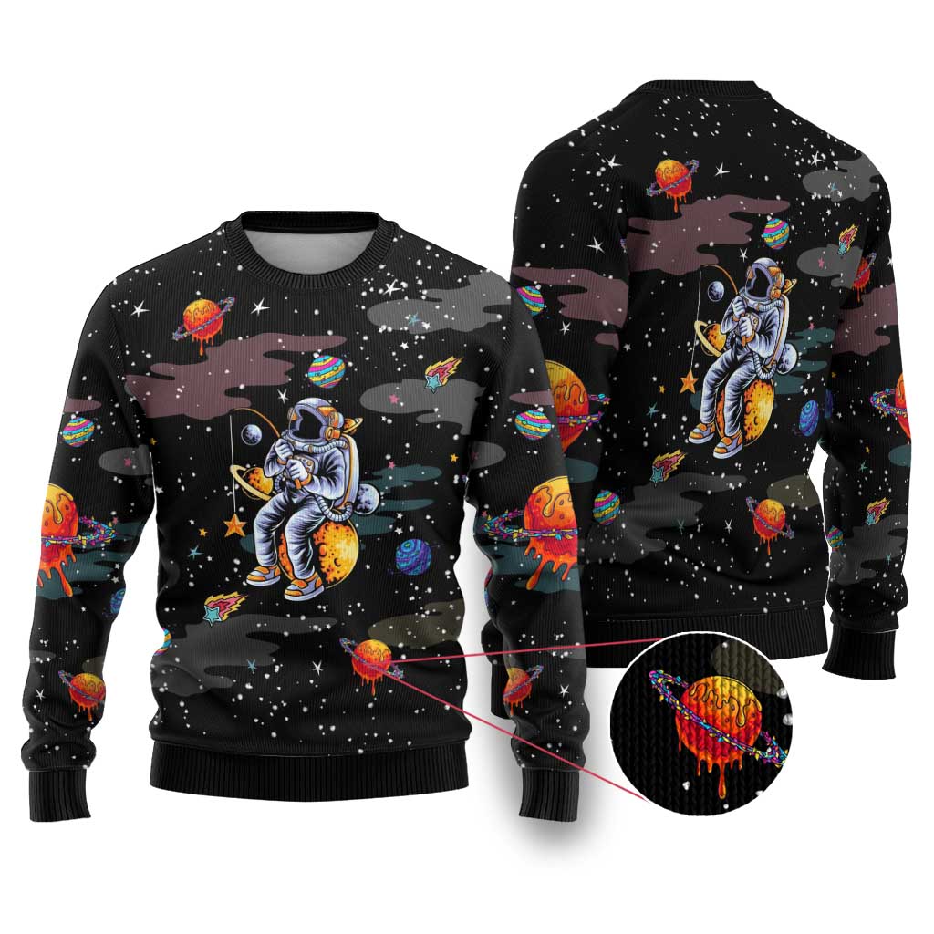 Funny Astronaut Fishing In Space Christmas Ugly Christmas Sweater Xmas Holiday Patterns - Wonder Print Shop