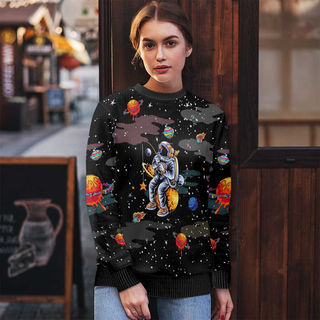 Funny Astronaut Fishing In Space Christmas Ugly Christmas Sweater Xmas Holiday Patterns - Wonder Print Shop