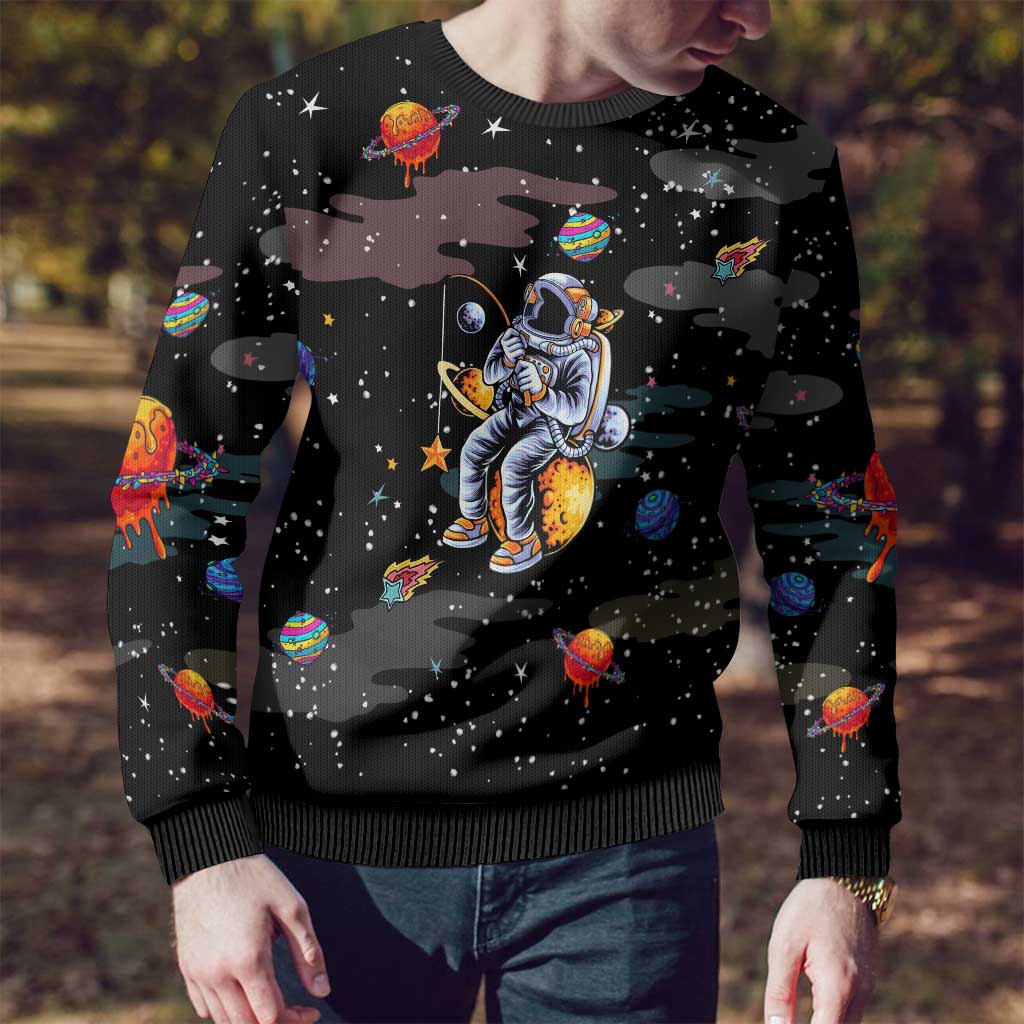 Funny Astronaut Fishing In Space Christmas Ugly Christmas Sweater Xmas Holiday Patterns - Wonder Print Shop