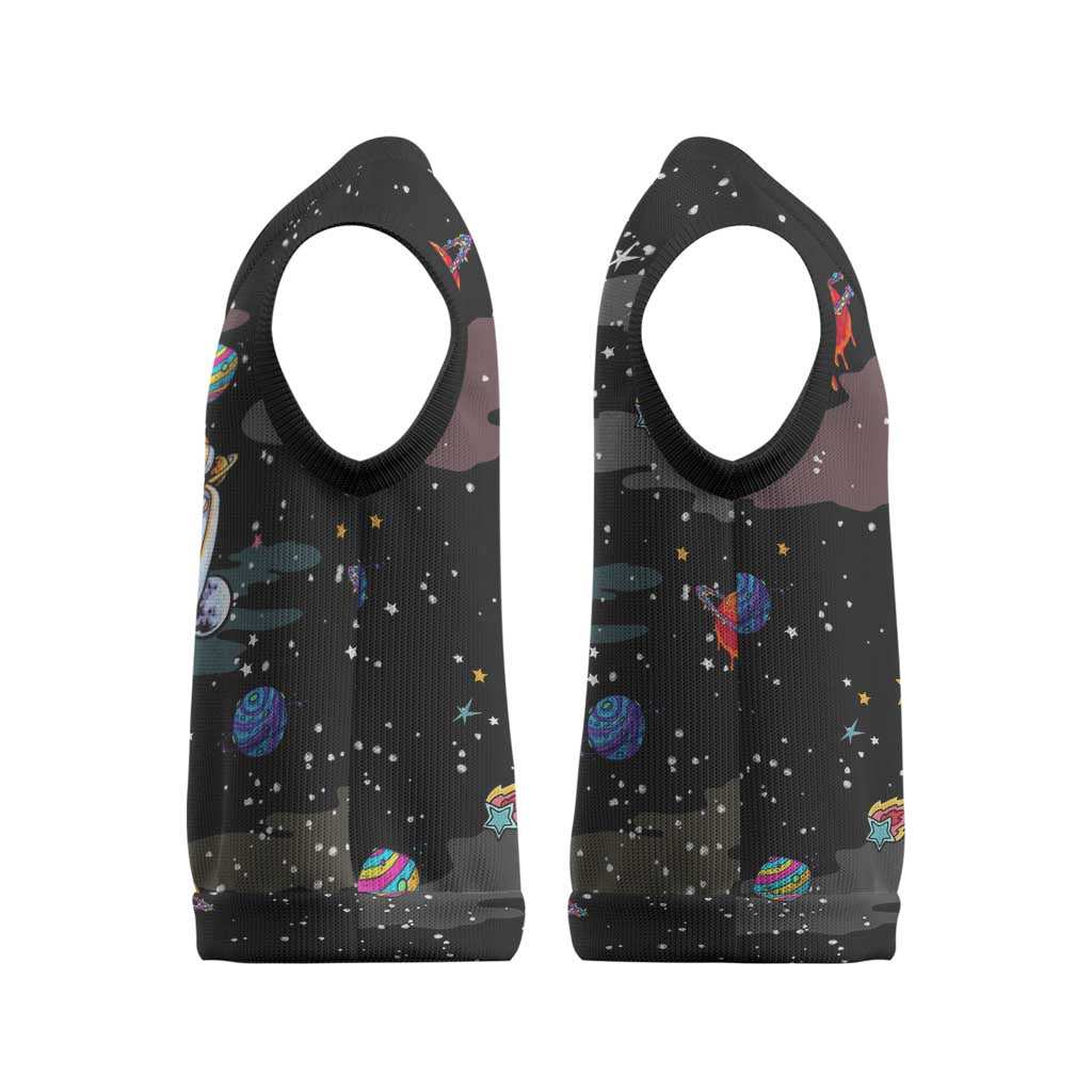 Funny Astronaut Fishing In Space Christmas Knitted V-Neck Vest Xmas Holiday Patterns - Wonder Print Shop