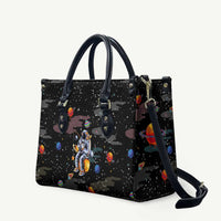Funny Astronaut Fishing In Space Christmas Leather Bag Xmas Holiday Patterns - Wonder Print Shop
