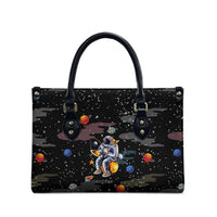 Funny Astronaut Fishing In Space Christmas Leather Bag Xmas Holiday Patterns - Wonder Print Shop