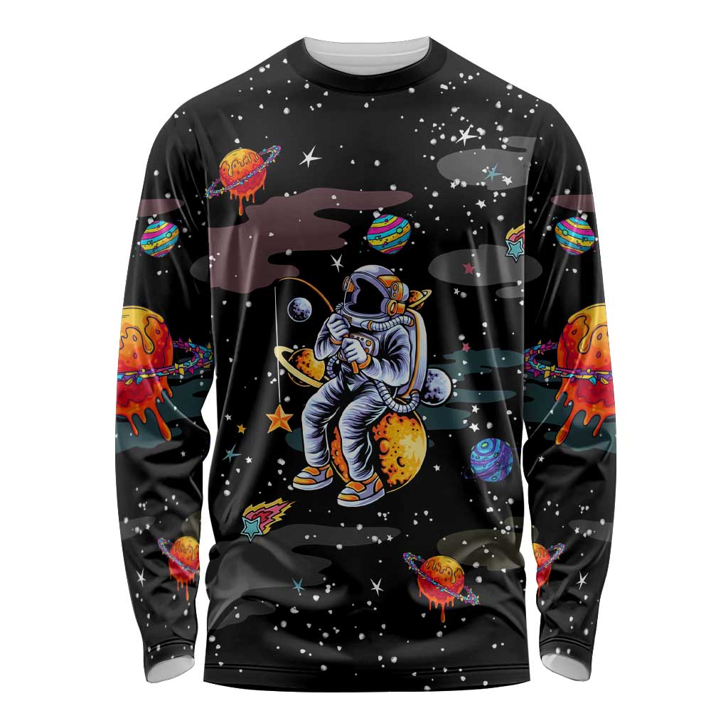 Funny Astronaut Fishing In Space Christmas Long Sleeve Shirt Xmas Holiday Patterns - Wonder Print Shop