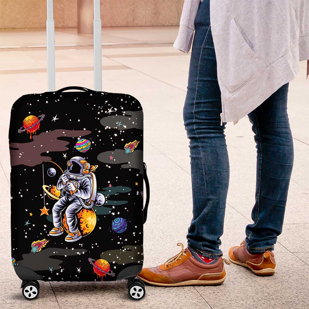 Funny Astronaut Fishing In Space Christmas Luggage Cover Xmas Holiday Patterns - Wonder Print Shop