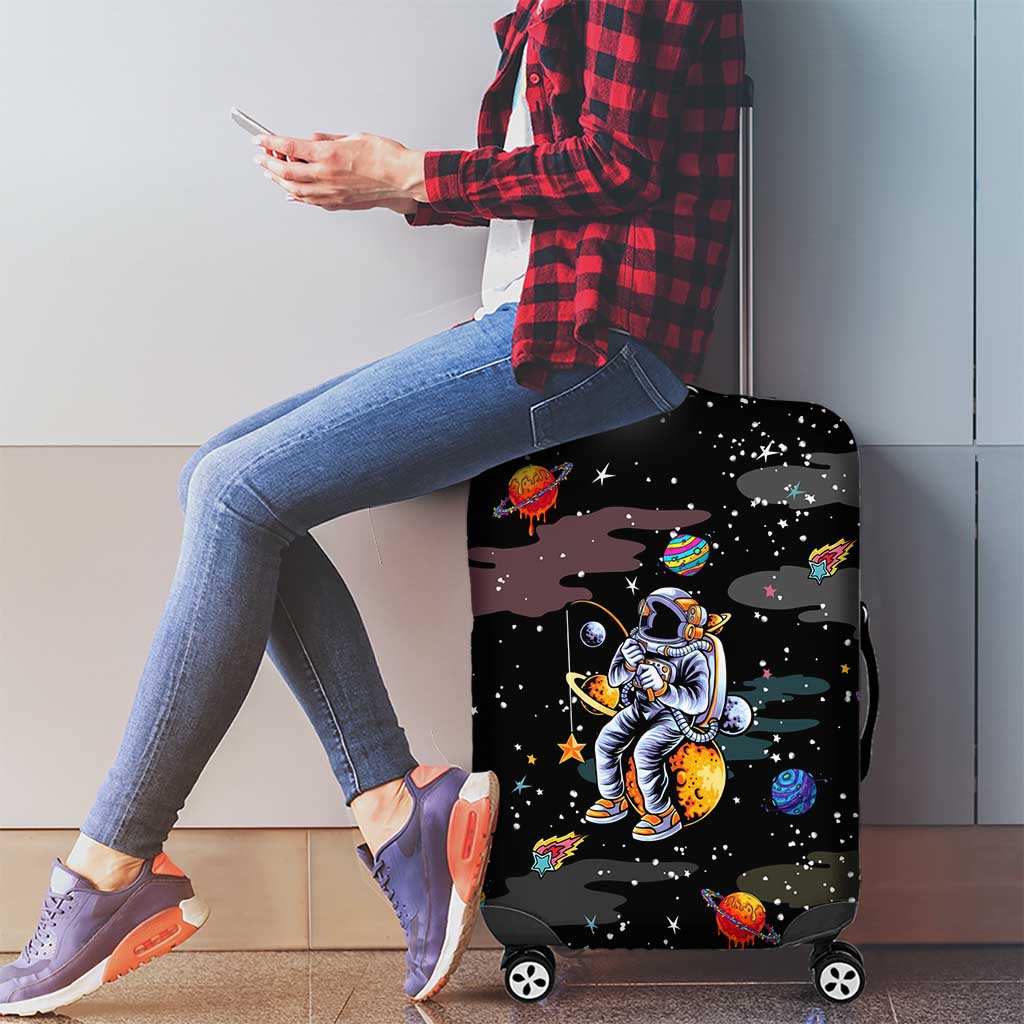 Funny Astronaut Fishing In Space Christmas Luggage Cover Xmas Holiday Patterns - Wonder Print Shop