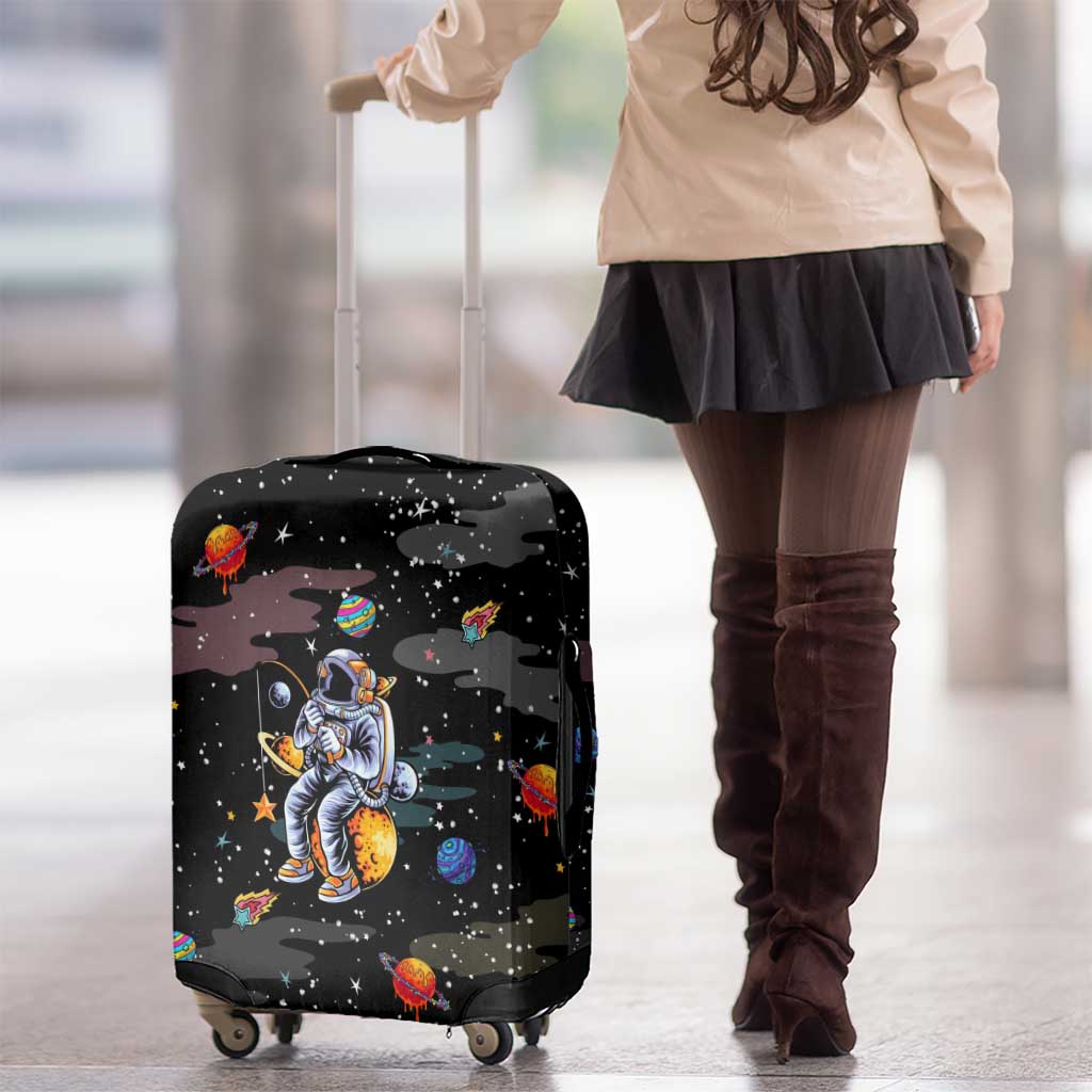Funny Astronaut Fishing In Space Christmas Luggage Cover Xmas Holiday Patterns - Wonder Print Shop