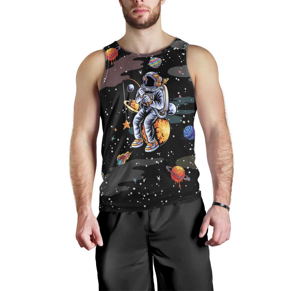Funny Astronaut Fishing In Space Christmas Men Tank Top Xmas Holiday Patterns - Wonder Print Shop