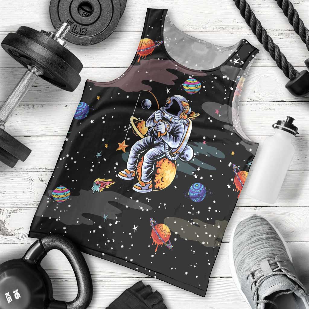 Funny Astronaut Fishing In Space Christmas Men Tank Top Xmas Holiday Patterns - Wonder Print Shop