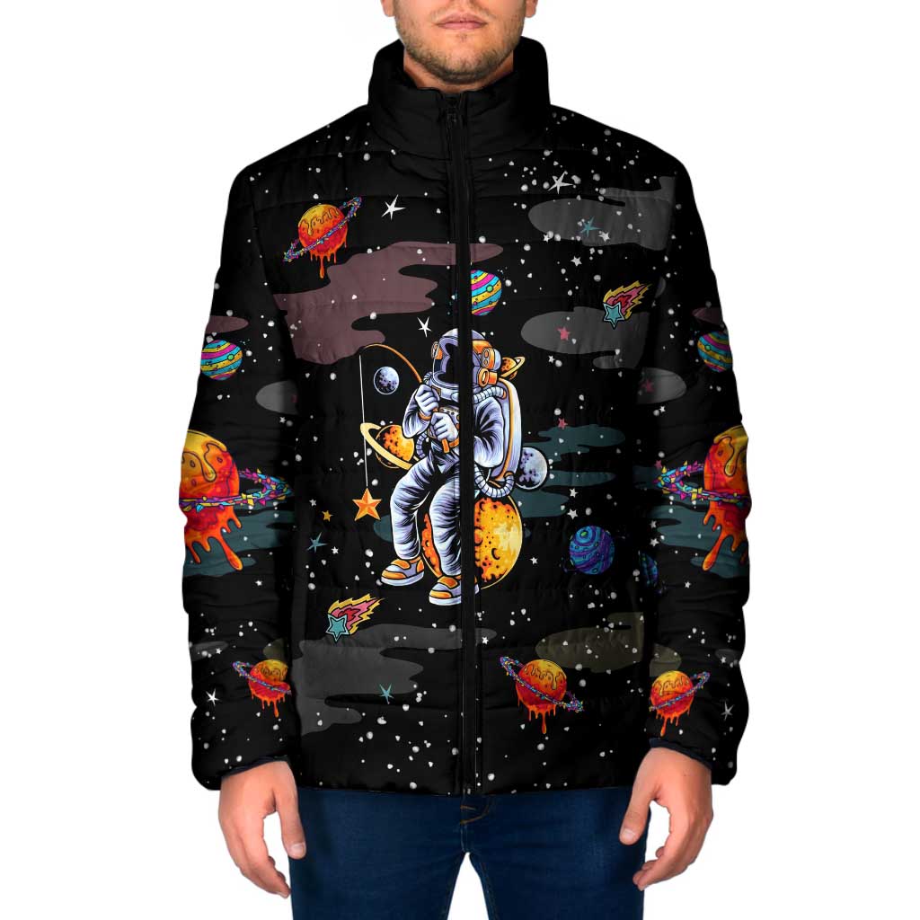 Funny Astronaut Fishing In Space Christmas Padded Jacket Xmas Holiday Patterns - Wonder Print Shop