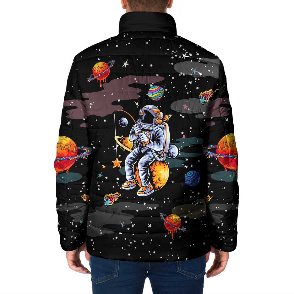 Funny Astronaut Fishing In Space Christmas Padded Jacket Xmas Holiday Patterns - Wonder Print Shop