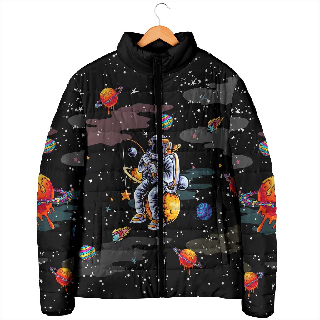 Funny Astronaut Fishing In Space Christmas Padded Jacket Xmas Holiday Patterns - Wonder Print Shop