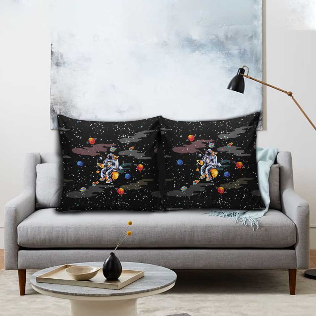 Funny Astronaut Fishing In Space Christmas Pillow Cover Xmas Holiday Patterns - Wonder Print Shop