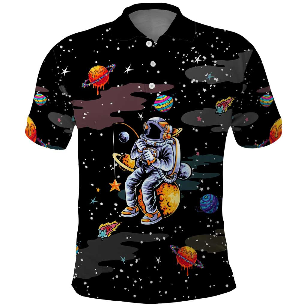Funny Astronaut Fishing In Space Christmas Polo Shirt Xmas Holiday Patterns - Wonder Print Shop