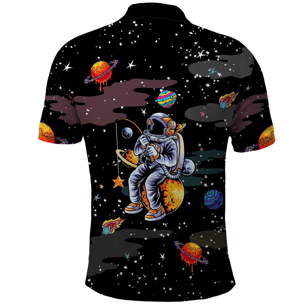 Funny Astronaut Fishing In Space Christmas Polo Shirt Xmas Holiday Patterns - Wonder Print Shop