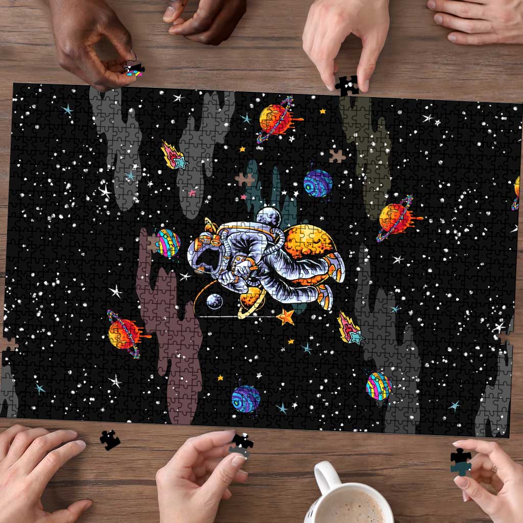 Funny Astronaut Fishing In Space Christmas Puzzle Xmas Holiday Patterns - Wonder Print Shop