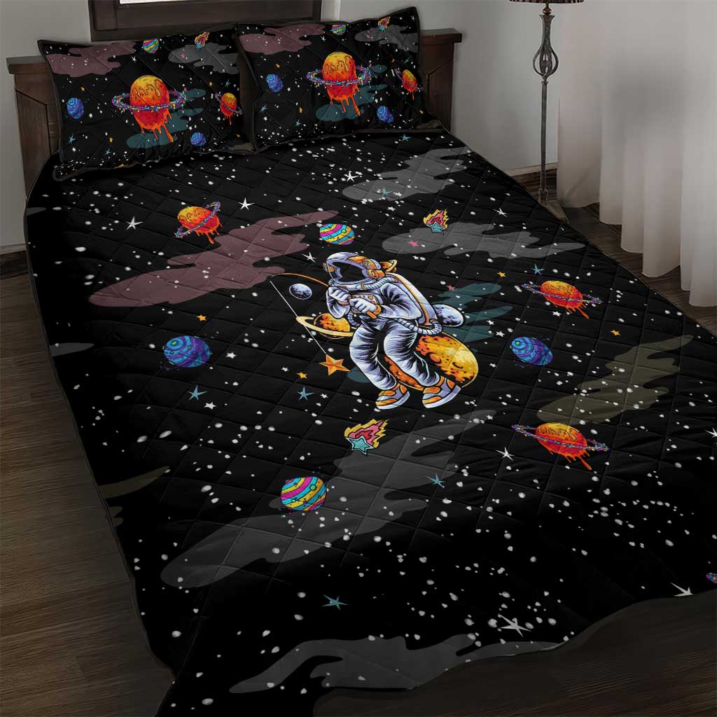 Funny Astronaut Fishing In Space Christmas Quilt Bed Set Xmas Holiday Patterns - Wonder Print Shop